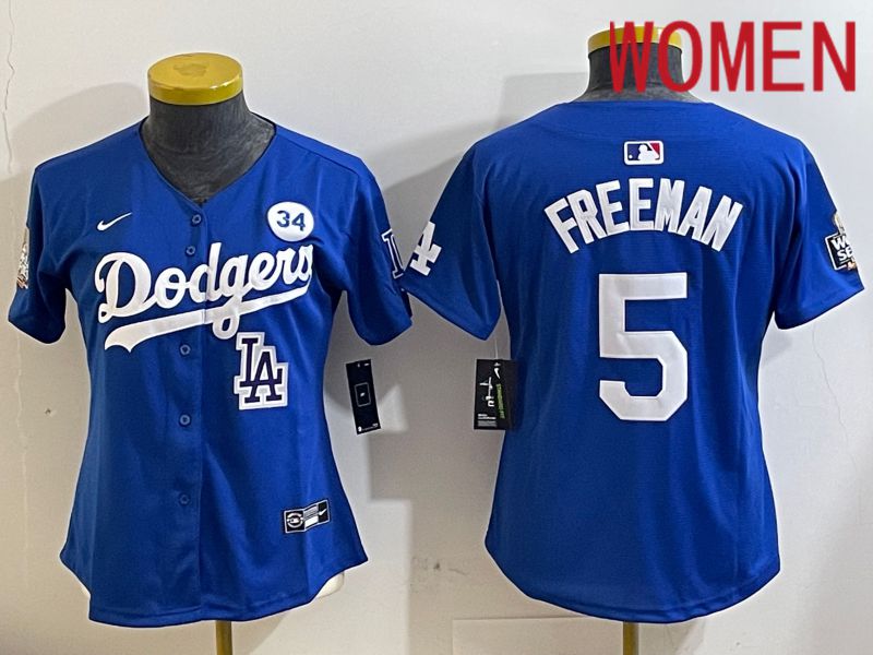 Women Los Angeles Dodgers #5 Freeman Blue Game 2024 Nike MLB Jersey style 11214->women mlb jersey->Women Jersey